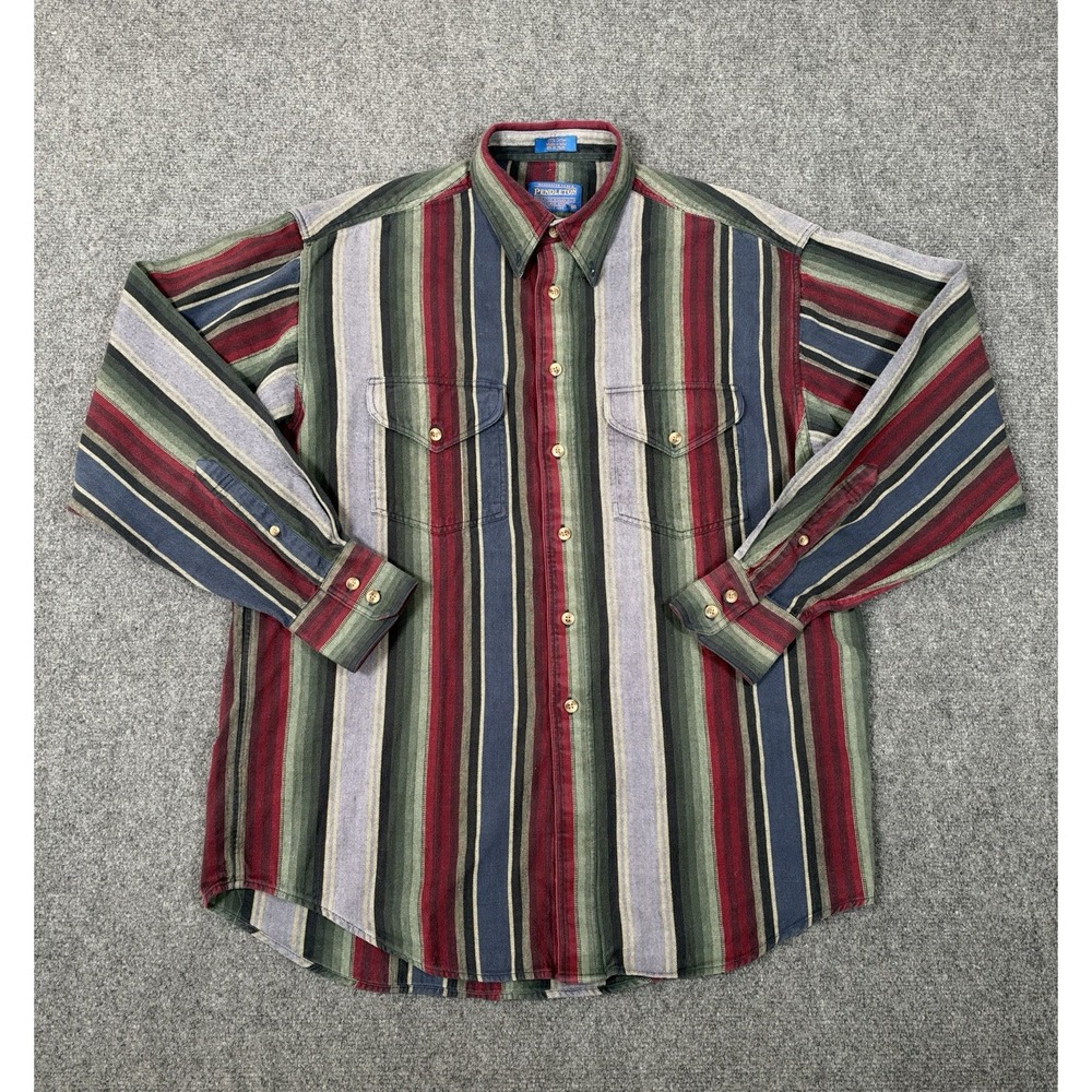 Pendleton Men Medium Multicolor Vertical Stripe Western Cotton Button Down Shirt